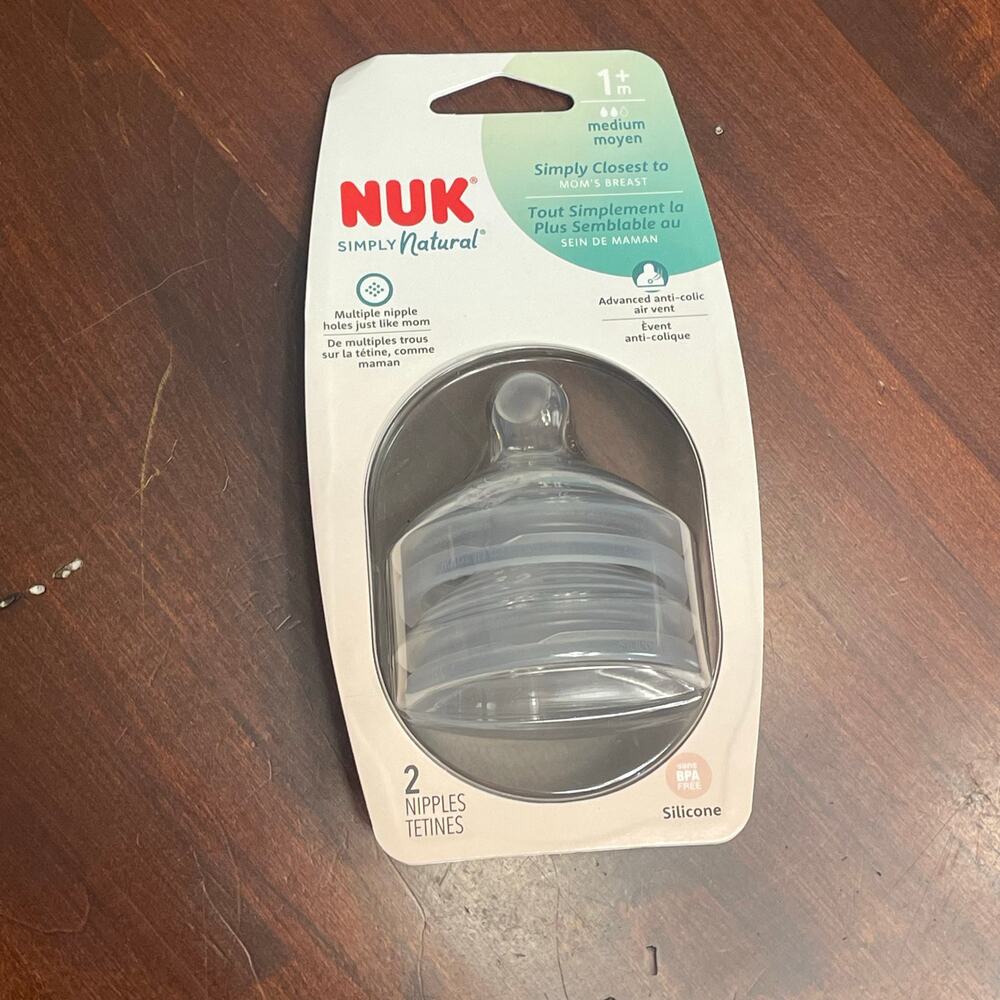 NEW NUK Simply Natural Nipples Silicone Medium 1m+ 2 Nipples